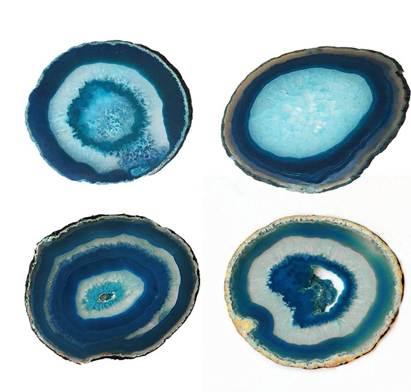 JIC Gem Dyed Teal 3.5-4" Agate Coaster Sliced Natural Agate Coaster for Small Size Cup or Coffee Cup Home Decor with Rubber Bumper Set of 4 - Image 2